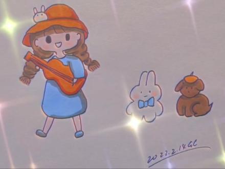 马克笔手绘教程之弹吉他的小姑娘 #简笔画 #儿童简笔画 #手绘