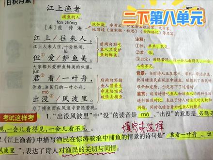 语文园地八|古诗+写字考点,家长直接抄 #二年级语文 #江上渔者 #小学语文期末复习 #宝妈辅导作业#辰宝知识成长记@DOU+小助手