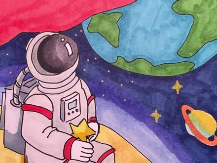 太空中的宇航员,超详细线稿教程#跟着抖音学画画 #亲子简笔画 #太空主题画 #绘画过程 #宇航员