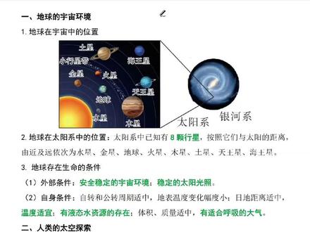 六上地理第一章第一节地球的宇宙环境