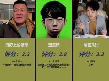 B站知名美食up主评分排行榜(虎扑锐评)