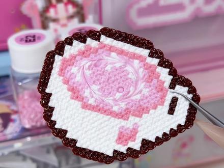 拼豆咖啡拉花烫,我做出来啦!原创老师(图纸)@我草莓招了 #拼豆 #手工 #拼豆教程