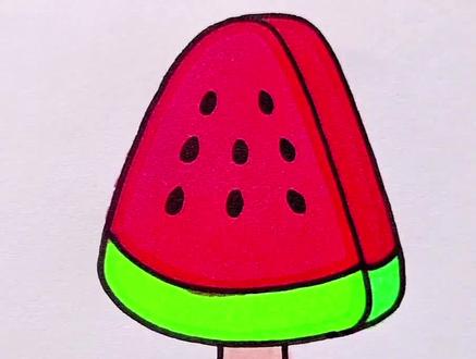 这样画“西瓜冰棍”秒会!#简笔画#育儿