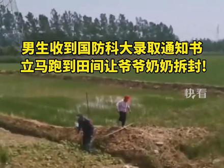 骄傲的少年!男生收到国防科大录取通知书,立马跑到田间让爷爷奶奶拆封!