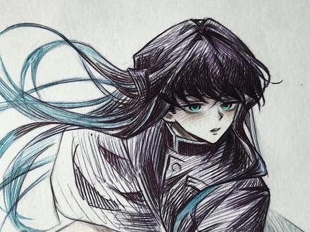 无一郎的无是无限的无! #鬼灭之刃 #时透无一郎 #蓝果圆珠笔 #铅笔画 #教程