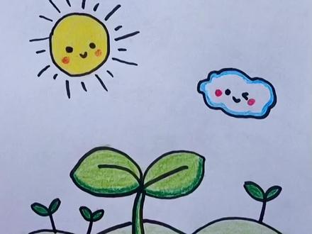 春天来了,小草吐绿,风儿轻柔,愿我们在春天里遇见美好#简笔画 #一起学画画 #育儿简笔画 #画画 #创作灵感