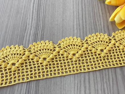 漂亮网格扇子花边的详细钩法 #钩针编织 #钩针花边 #钩针花样