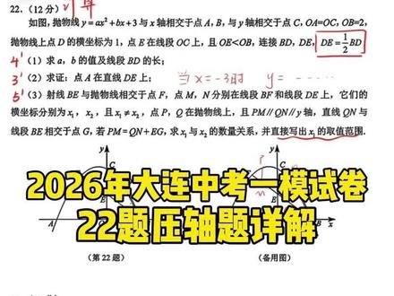 2026年大连中考一模试卷整体分析 压轴题第22题详解
#大连一模 #大连一模答案 #压轴题 #数学