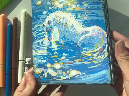 丙烯马克笔画马改造绘画本封面 #抖音年味艺术图鉴 #2026绘画开年挑战 #初描丙烯马克笔 #马年 #手绘 @抖音 @初描官方旗舰店