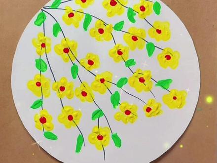 手指画迎春花,把春天画进画里 #春天 #迎春花 #手指画 #儿童画 #创意美术