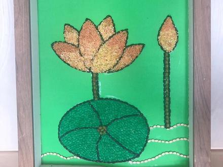 五谷画#一起学画画 五谷贴画,荷花,送给大家,欢迎点赞关注~#简笔画教程 #创意美术 #零基础学画画 #儿童简笔画