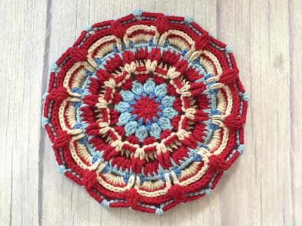 钩织曼陀罗花片(一)圆形花片可做隔热垫,餐垫,包包等 #钩织花片教程 #圆形花片 #曼陀罗花片 #毛线编织教程