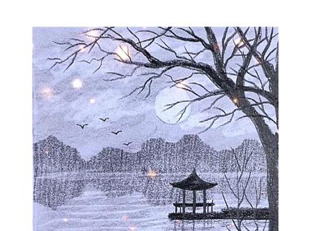 谁说你手残画不了风景?一分钟教你搞定一幅唯美小风景#零基础学画画 #绘画过程分享 #画画其实很简单 #简笔画 #创作灵感