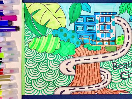 学生环保主题绘画,美丽城市儿童简笔画,绿色环保手抄报素材