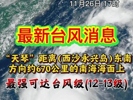 最新台风消息;今年第27号台风“天琴”(强热带风暴级),已于今天(26日)凌晨移入南海,17时其中心位于北纬12.3度、东经116.1度,也就是距离海南省三沙市(西沙永兴岛)东南方向约650公里的南海海面上,中心附近最大风力10级(25米/秒)。预计,“天琴”将以15公里左右的速度向西偏北方向移动,强度逐渐增强,最强可达台风级(33-38米/秒,12-13级),29日起强度缓慢减弱为(热带风暴),之后趋向越南沿海。
预计:27号台风“天琴”或受其气象因素影响,或不会登陆越南,它将于12月2日后在南海海域逐渐消散。
预计:未来93W(热带扰动)将于12月2日前后生成,5日正式增加为28号台风命名编号,7日前后进入南海海域。
此外,12月9日前后,海南岛将受新的一股较强冷空气影响。#台风最新消息 #27号台风天琴 #较强冷空气来袭 #28号台风洛鞍 #小林追台风