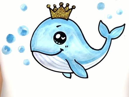 鲸鱼简笔画,鲸鱼儿童画 #鲸鱼 #儿童画 #简笔画 #画法 #教程 @DOU+小助手