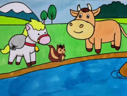 边听故事边学画,儿童寓言故事《小马过河》创意简笔画 #创意简笔画 #儿童寓言故事 #简笔画 #儿童简笔画