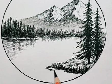 山与松的画法,你学会了吗?#抖音潮流艺术节