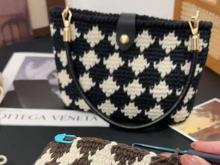 黑白像素包教程#编织包 #手工