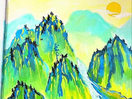 丙烯马克笔+棉签画山水国画 画画还是靠邪修,丙烯马克笔+棉签画出山水国画,太惊艳了#绘画教程 #零基础学画画 #国画 #东方美学 #丙烯马克笔绘画