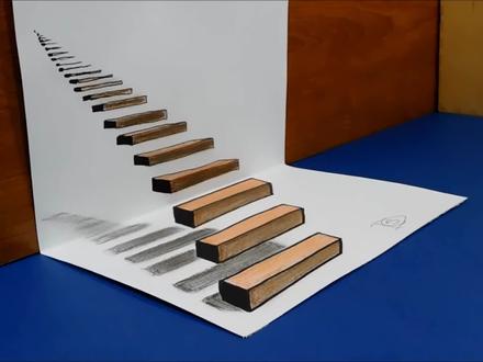 平面白纸上画立体楼梯_令人惊艳的平面3D立体画绘画