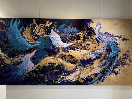 鸡哥的新歌很喜欢,立马就画了一幅 “百鸟朝凤”(鸟王) #画画