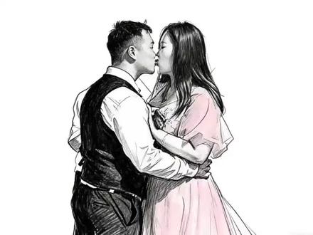 大型接吻现场。婚礼