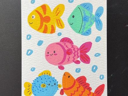 用各种形状的色块画小鱼#创意美术 #幼儿园美术 #丙烯马克笔绘画 #亲子简笔画