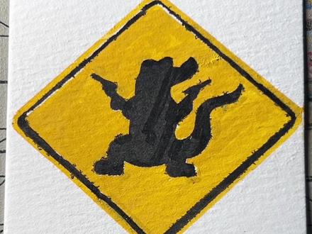 在美纹纸上画实体档案Level618:双枪鳄鱼 #警示牌 #怪物 #手工diy #跟着抖音学画画 #美纹纸雕刻