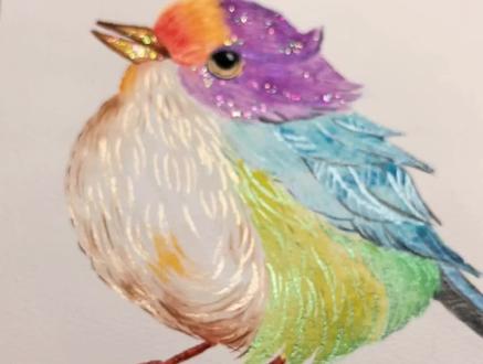 今天来画圆润小鸟🐦#日常瞎画 #灵魂画手笔下的萌宠 #画渣日常 #绘画 #珠光水彩