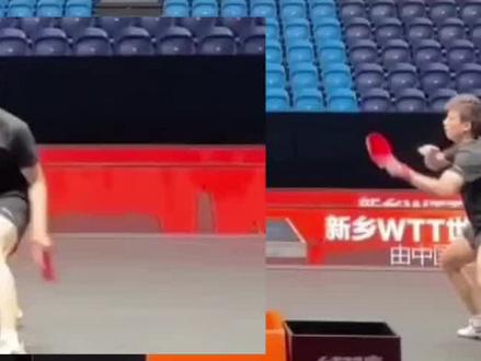两个左手将正手攻球欣赏(王楚钦和林高远)