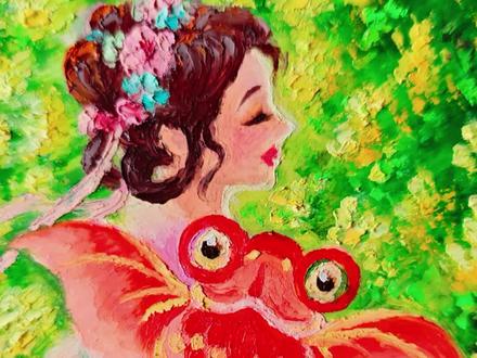 详细色号奔跑在油菜花田里放红色鲤鱼风筝的女孩油画棒手绘过程分享教程 #跟着抖音学画画 #风筝 #绘画教程 #油菜花 #手绘