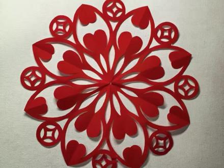 金钱团花,祝大家八方来财,财源滚滚来!#剪纸 #非遗 #剪纸教程 #窗花剪剪 #抖音创作者大会