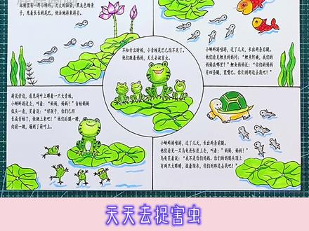 小蝌蚪找妈妈,绘制分解图,含课文内容,可直接打印高清彩色黑白图稿#创作灵感 #手抄报 #简笔画 #小蝌蚪找妈妈 #手抄报模板