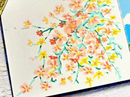 一分钟画|桃花 分钟画出这幅治愈感满满的桃花,随便画都好看,零基础也能轻松拿捏✨#画画 #丙烯马克笔入门 #丙烯马克笔绘画 #描绘春日色彩 #一分钟画画