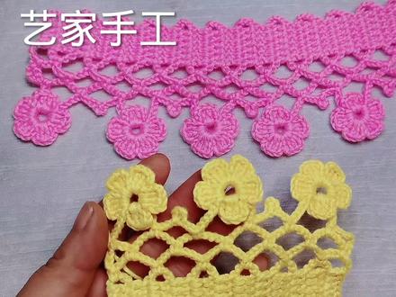 钩针编织可爱的小花朵花边 做装饰或者衣服花边都不错#我的手工作品