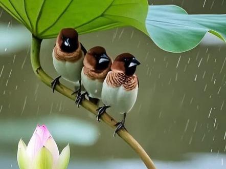 莲叶下躲雨的小鸟#莲花莲叶#小鸟#即梦AI @DOU+上热门