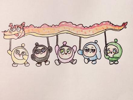 老爸画的蛋仔五小只舞龙VS我画的 #蛋仔岛过蛋仔年 #画画