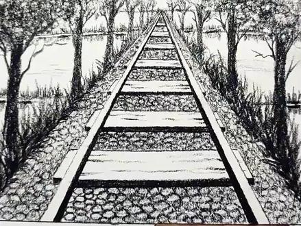 火车轨道的画法,你学会了吗? #风景画 #跟着抖音学画画