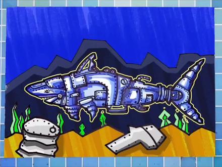 创意儿童画金属机械动物画,海洋鲨鱼简笔画教程,环保主题画#儿童画 #创意 #创意美术 #鲨鱼的画法 #简笔画鲨鱼 #海洋鲨鱼画 #鲨鱼怎么画 #机械鲨鱼简笔画 #创意儿童画 #少儿美术