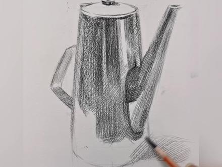 不锈钢茶壶的素描过程
#零基础教学 #素描 #素描基础 #不锈钢 #绘画教程
