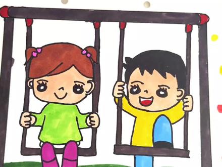 六一儿童节主题画《荡秋千》 #简笔画 #幼儿教师资格证面试 #幼儿教师招聘面试