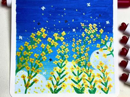 春天到了谁还不会画油菜花 #油菜花#零基础绘画 #丙烯马克笔绘画 #慕多星丙烯马克笔