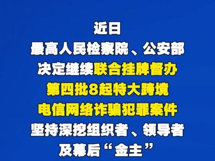 最高检、公安部联合挂牌督办8起特大跨境电诈案