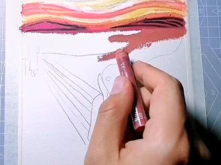 挑战100幅名画-蒙克《呐喊》重彩油画棒#油画棒风景画 #绘画 #原创 #抖出我的艺术