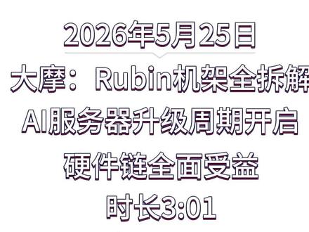 第 187 集 摩根士丹利:Rubin机架BOM全拆解 AI 服务器升级周期开启,硬件链全面受益
#摩根士丹利 #Rubin #MLCC #PCB #ABF