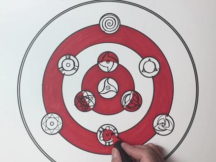 火影忍者中最霸气的写轮眼组合画法教程,必须安排上! 1.画前写上字练练手感。,
2.用上圆规画出一些圆圈,
3.然后勾画小圆圈里面写轮眼轮廓线,
4.红色和黑色笔开始平涂,
5.结尾收一下细节完工。
#绘画过程 #写轮眼 #万花筒写轮眼 #日常瞎画 #跟着抖音学画画 @抖音小助手