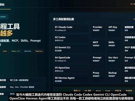 AI 编程工具越装越多?CC Switch 帮你统一管理 Claude Code、Codex、Gemini CLI、OpenCode 这些工具越用越多后,真正麻烦的是配置、MCP、Skills、Prompt 和模型入口。
CC Switch 解决的就是这件事:把分散的 AI 编程 CLI 配置,拉回一个统一管理台。
#CCSwitch #AI工具 #Codex #ClaudeCode #童年AI情报