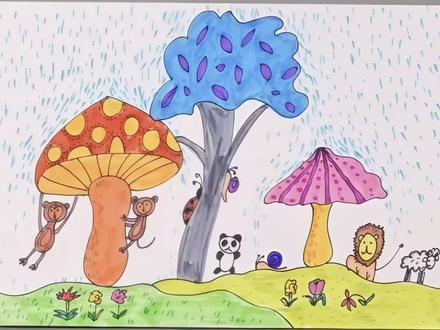 二下13下雨啦 #我要上热门 #绘画 #湘美版小学美术