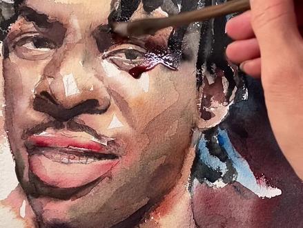 笑梗不笑人,枪王真男人#莫兰特 #水彩画#绘画 #灰熊